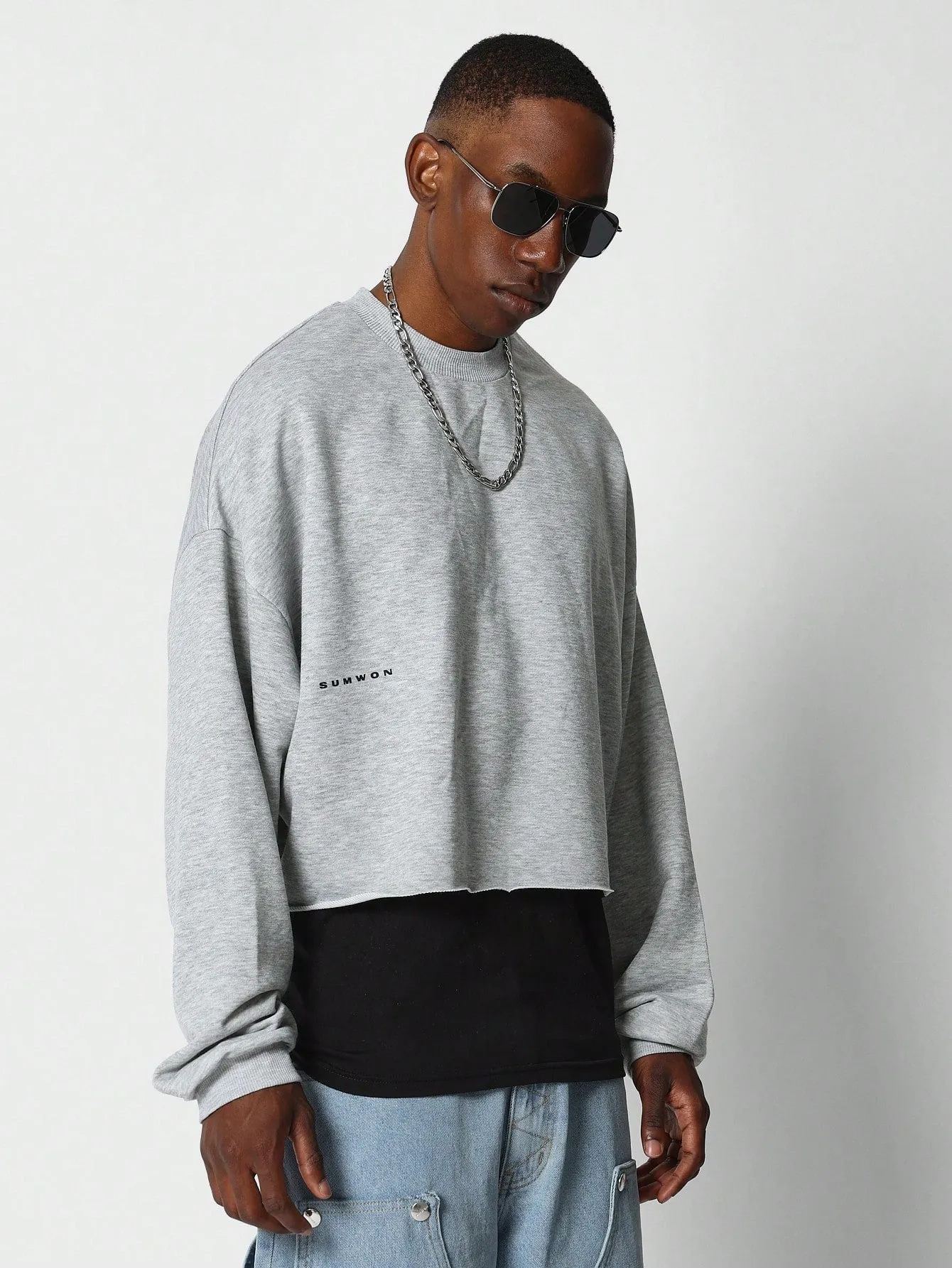 Crop Fit Raw Hem Sweatshirt With Back Graphic Print