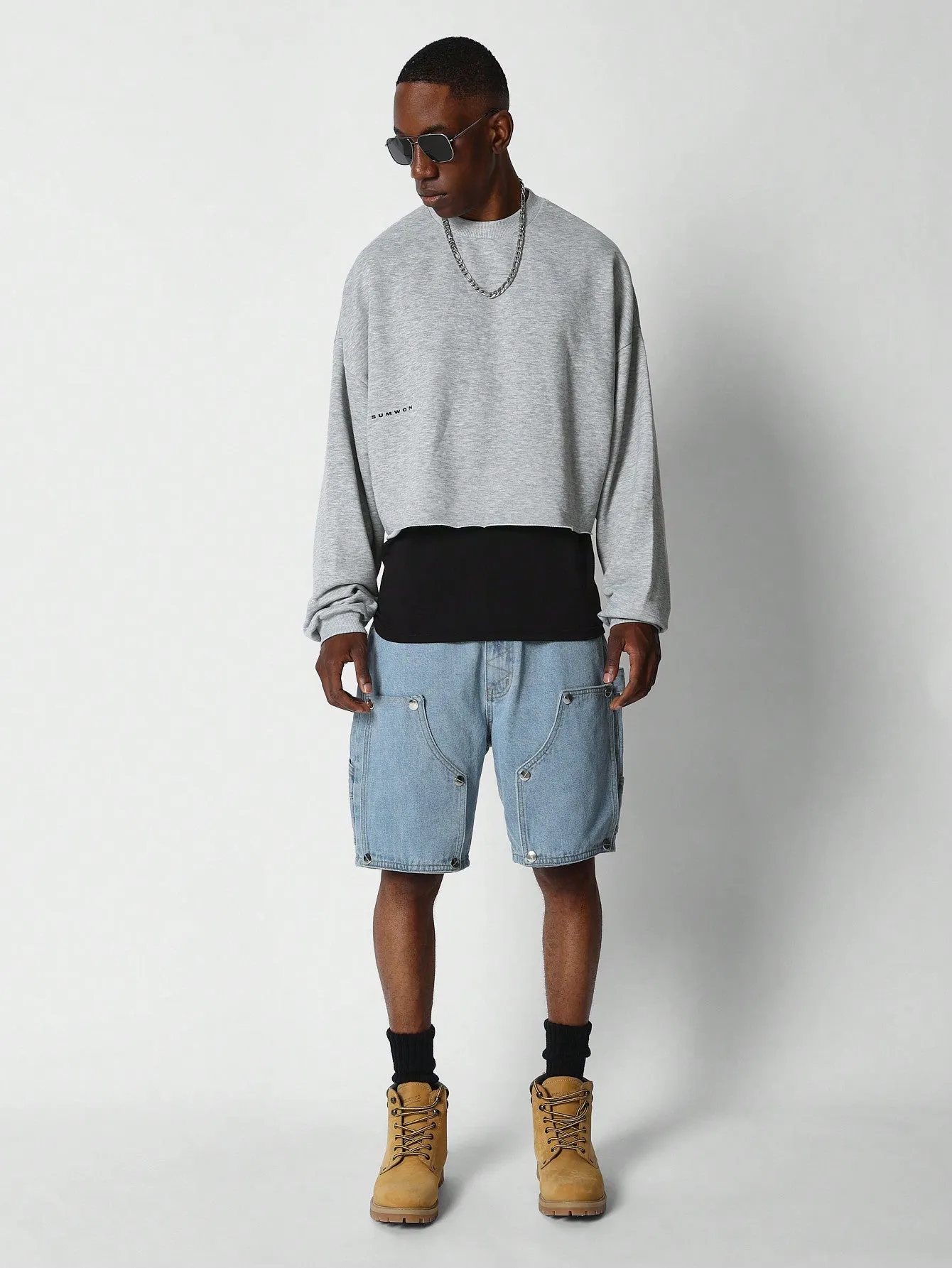 Crop Fit Raw Hem Sweatshirt With Back Graphic Print