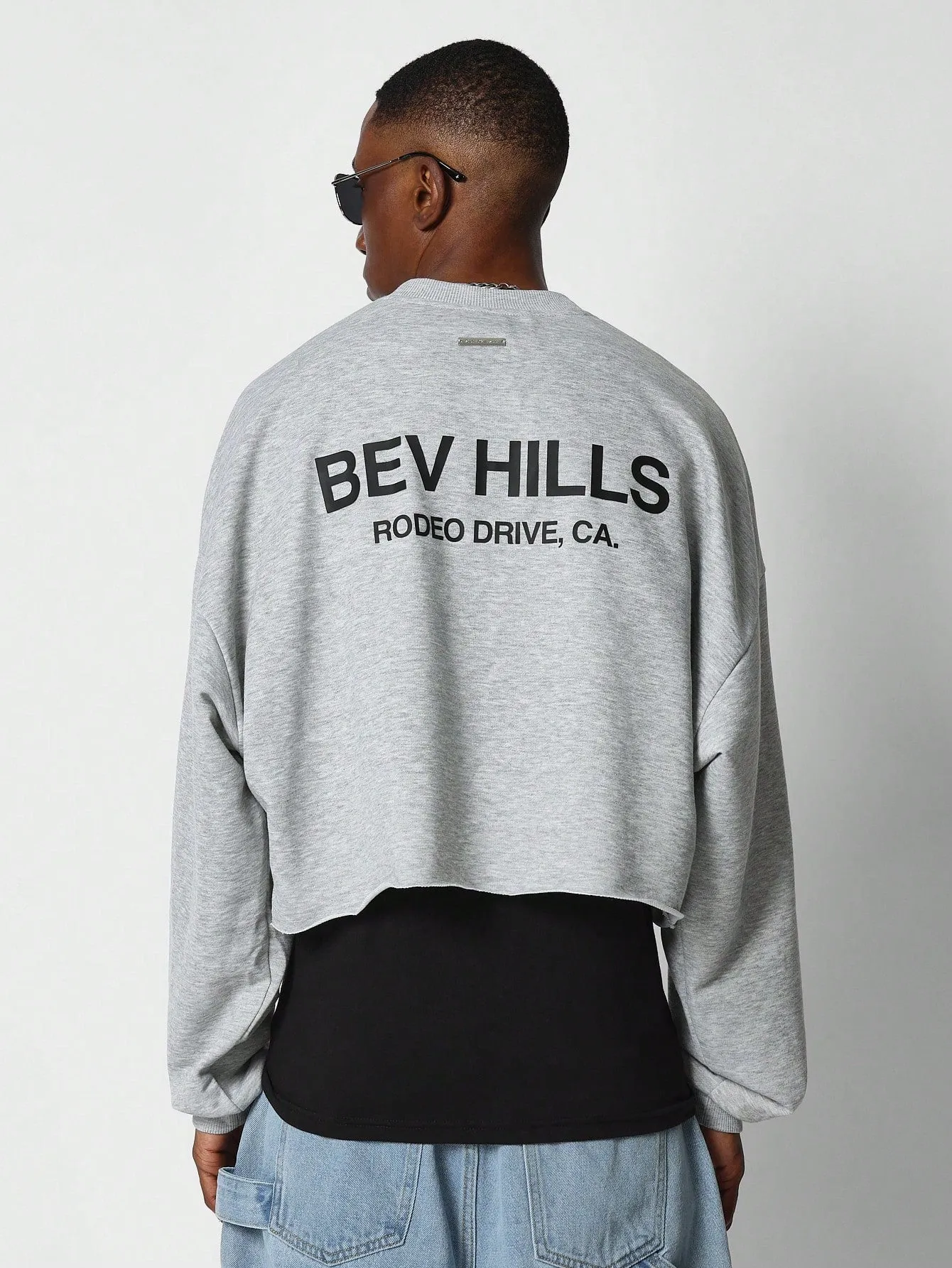 Crop Fit Raw Hem Sweatshirt With Back Graphic Print