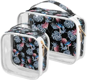 Dark-tropical-animal-skin-pattern 2 Pack Clear Toiletry Bag Women Men, Portable Waterproof Clear Pouch, Cosmetic Bag with Double Zippers Large Opening Traveling with Handle for Bathroom Traveling Vaca