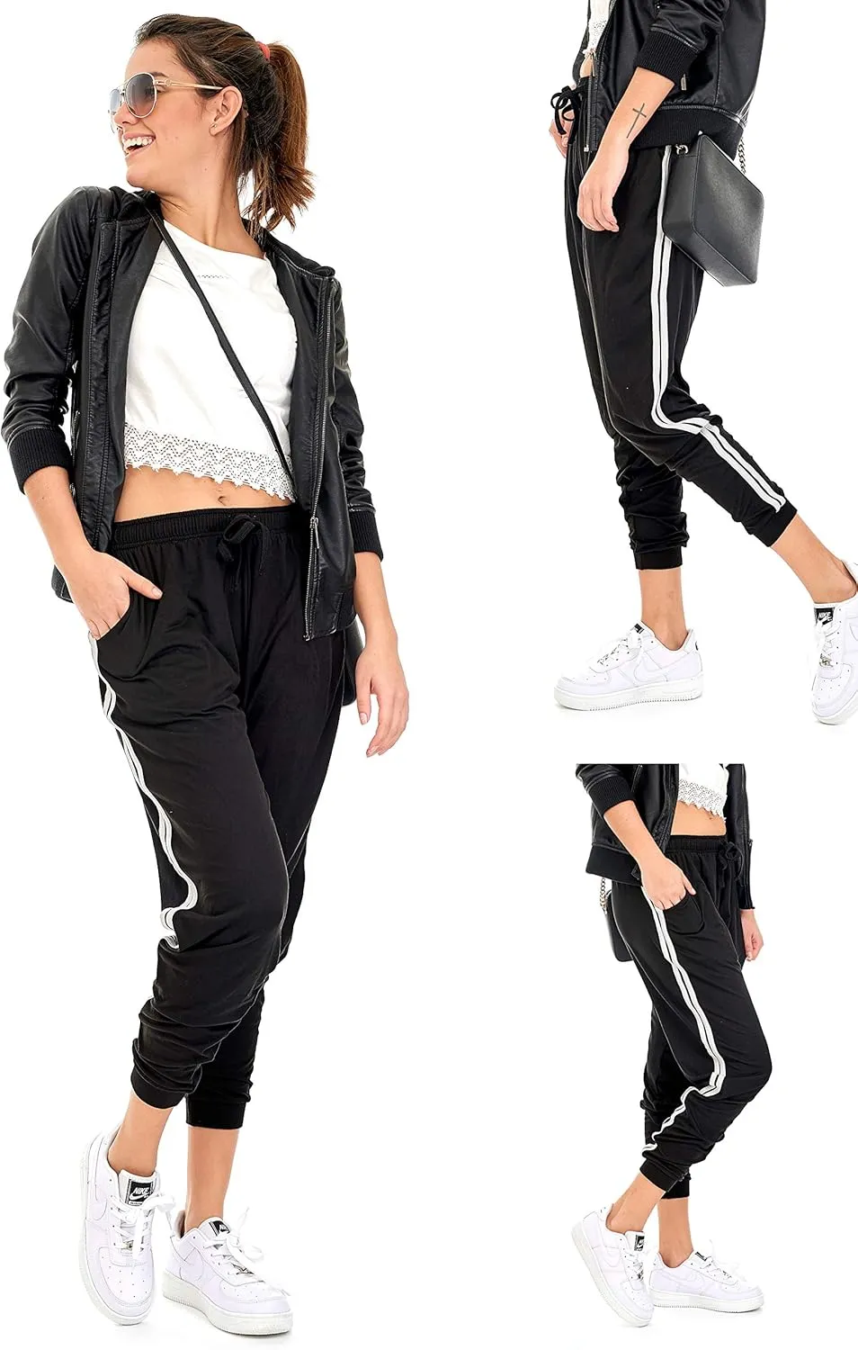DEAR SPARKLE Workout Jogger for Women Stripe Side Drawstring Lightweight Joggers Yoga Striped Sweatpants   Plus (P7 R)