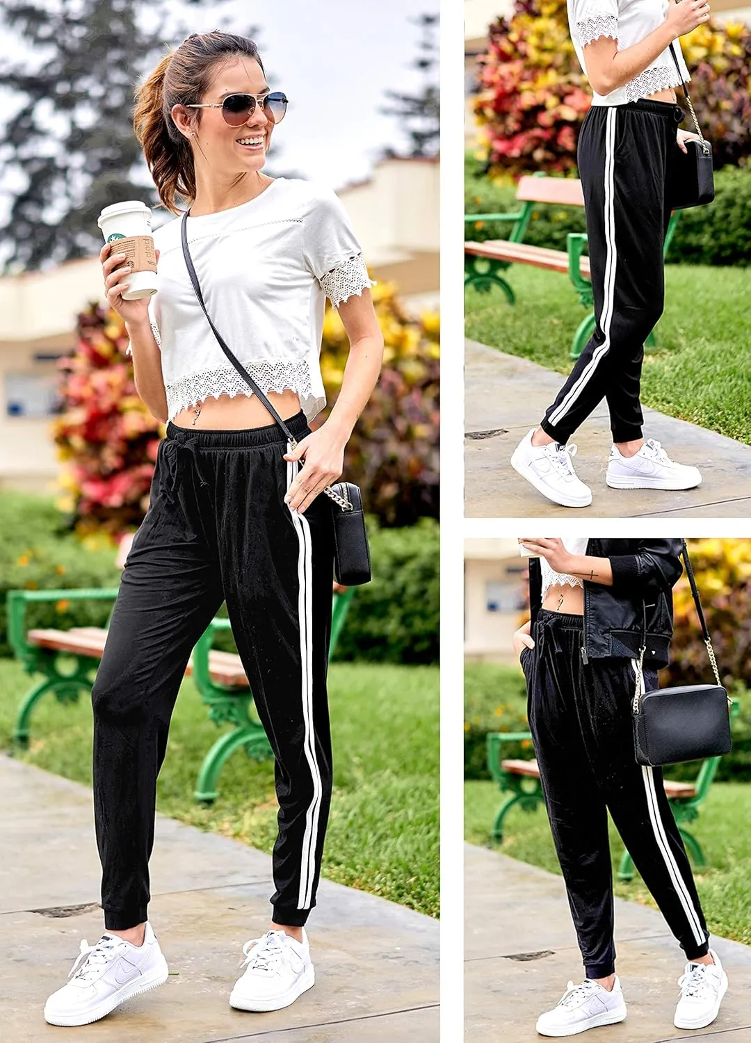 DEAR SPARKLE Workout Jogger for Women Stripe Side Drawstring Lightweight Joggers Yoga Striped Sweatpants   Plus (P7 R)