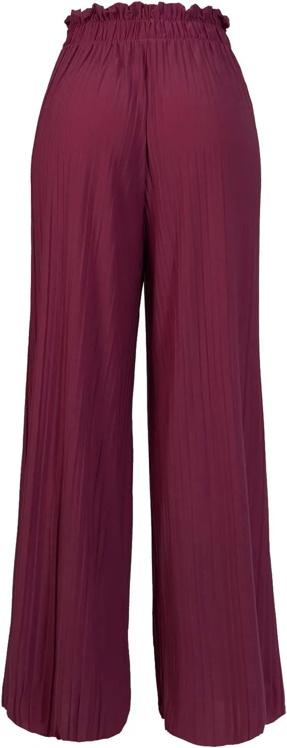 Design by Olivia Women's Ribbon Tie Chiffon Loose Pleated Wide Leg Palazzo Pants