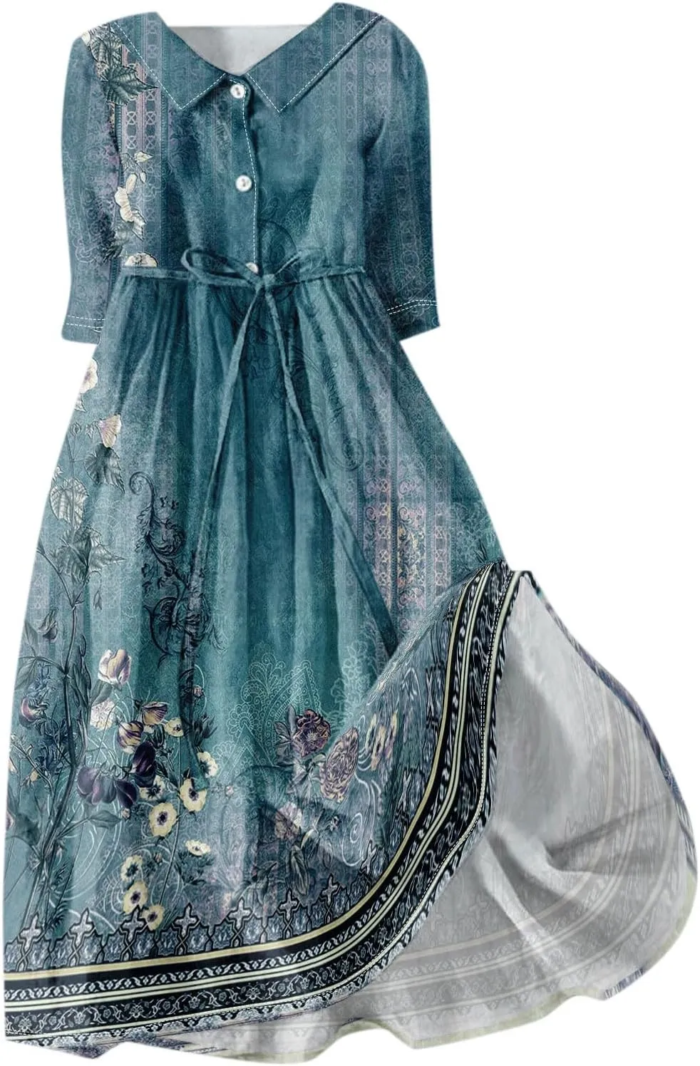 Dresses for Women Summer Floral Long Dress Trendy 3/4 Sleeve Wrap Flowy Beach Dress A Line Boho Vacation Dresses