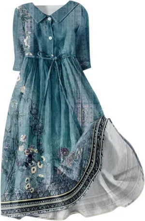 Dresses for Women Summer Floral Long Dress Trendy 3/4 Sleeve Wrap Flowy Beach Dress A Line Boho Vacation Dresses