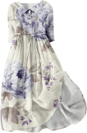Dresses for Women Summer Floral Long Dress Trendy 3/4 Sleeve Wrap Flowy Beach Dress A Line Boho Vacation Dresses