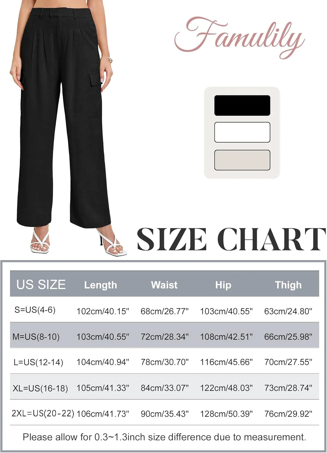 Famulily Comfy Pleated Linen Pants for Women Casual High Waisted Wide Leg Cargo Pants with Pockets