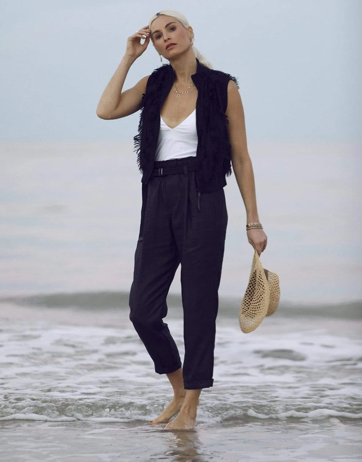 Feather Lined Sleeveless Bomber