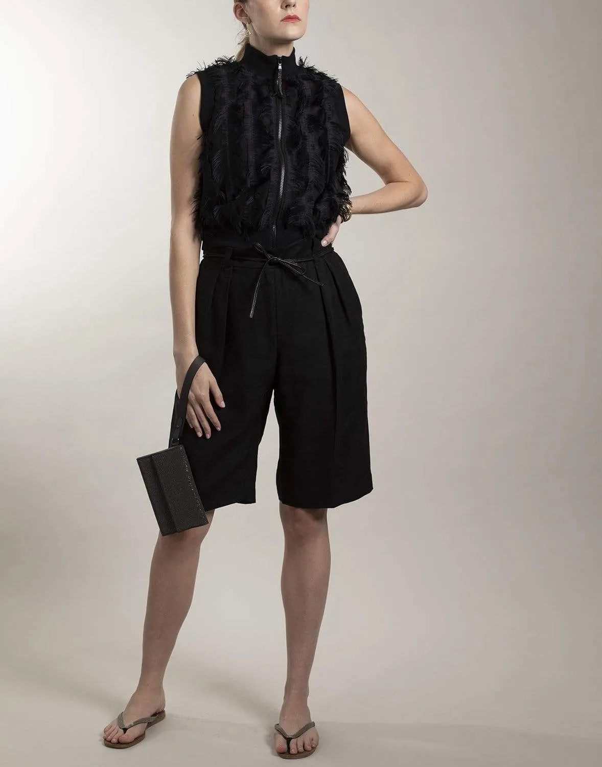Feather Lined Sleeveless Bomber