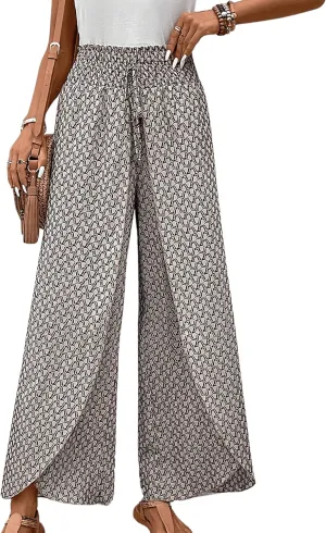 Floerns Women's Allover Print Knot High Waist Tulip Hem Summer Wide Leg Pants