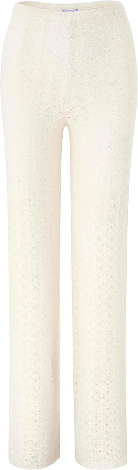 florence by mills Women's Le Pointelle Sweater Lace Wide Leg Pant