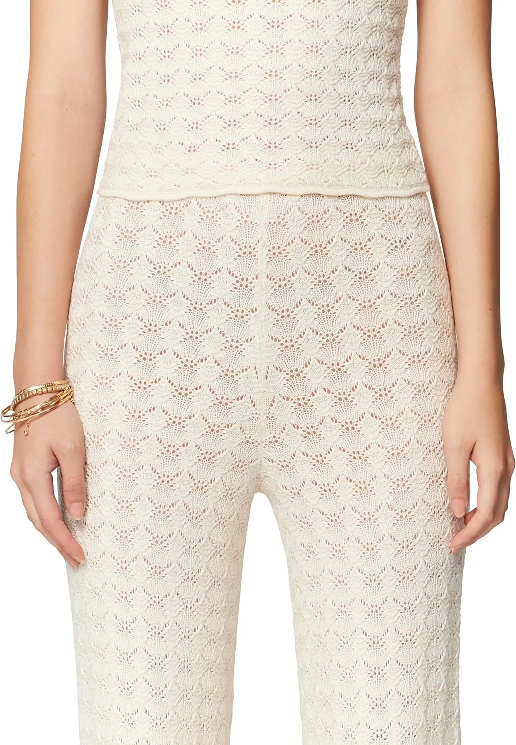 florence by mills Women's Le Pointelle Sweater Lace Wide Leg Pant