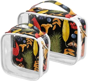 Forest Flora Print 2 Pack Clear Toiletry Bag Women Men, Portable Waterproof Clear Pouch, Cosmetic Bag with Double Zippers Large Opening Traveling with Handle for Bathroom Traveling Vacation Organizing