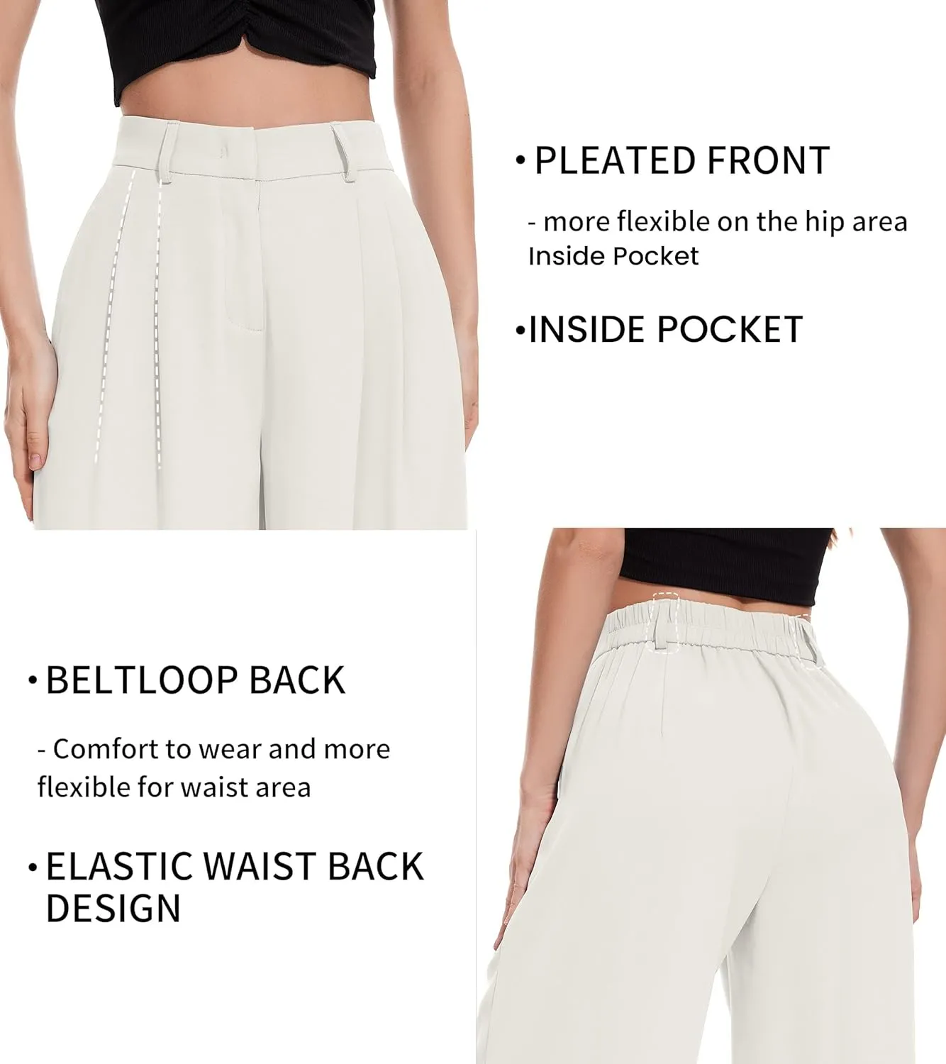 FUNYYZO Women Palazzo Pants High Elastic Waisted Business Work Long Trousers Wide Leg Loose Casual Pants