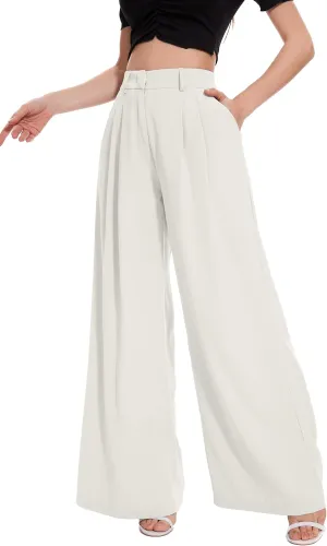 FUNYYZO Women Palazzo Pants High Elastic Waisted Business Work Long Trousers Wide Leg Loose Casual Pants