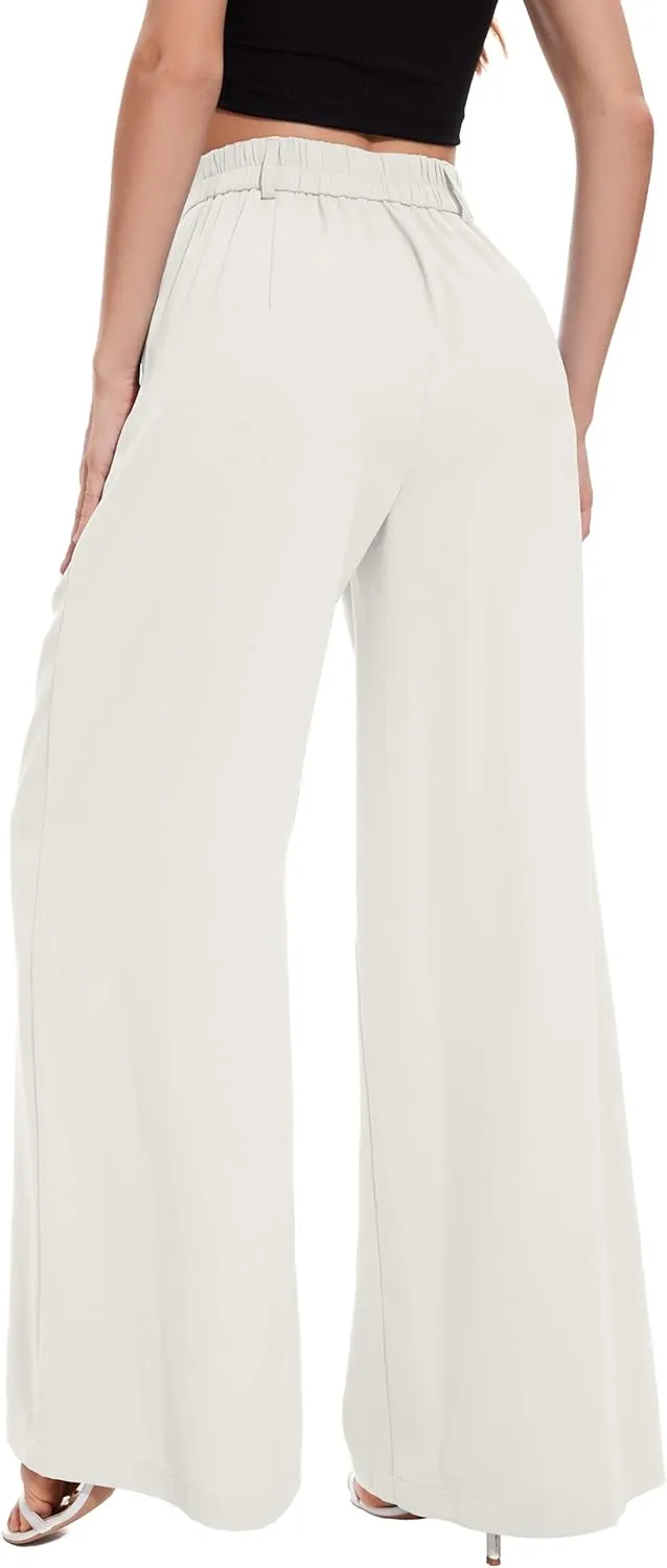 FUNYYZO Women Palazzo Pants High Elastic Waisted Business Work Long Trousers Wide Leg Loose Casual Pants
