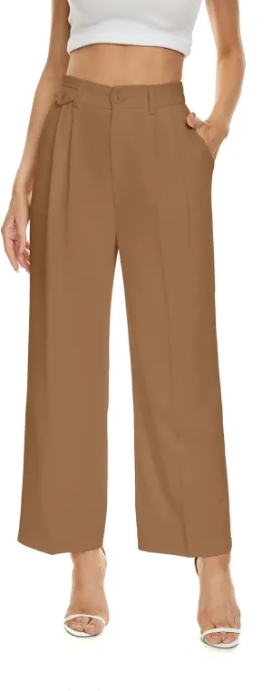 FUNYYZO Women's Loose Pleated Front Long Pants Wide Leg Trousers Solid Causal Dressy