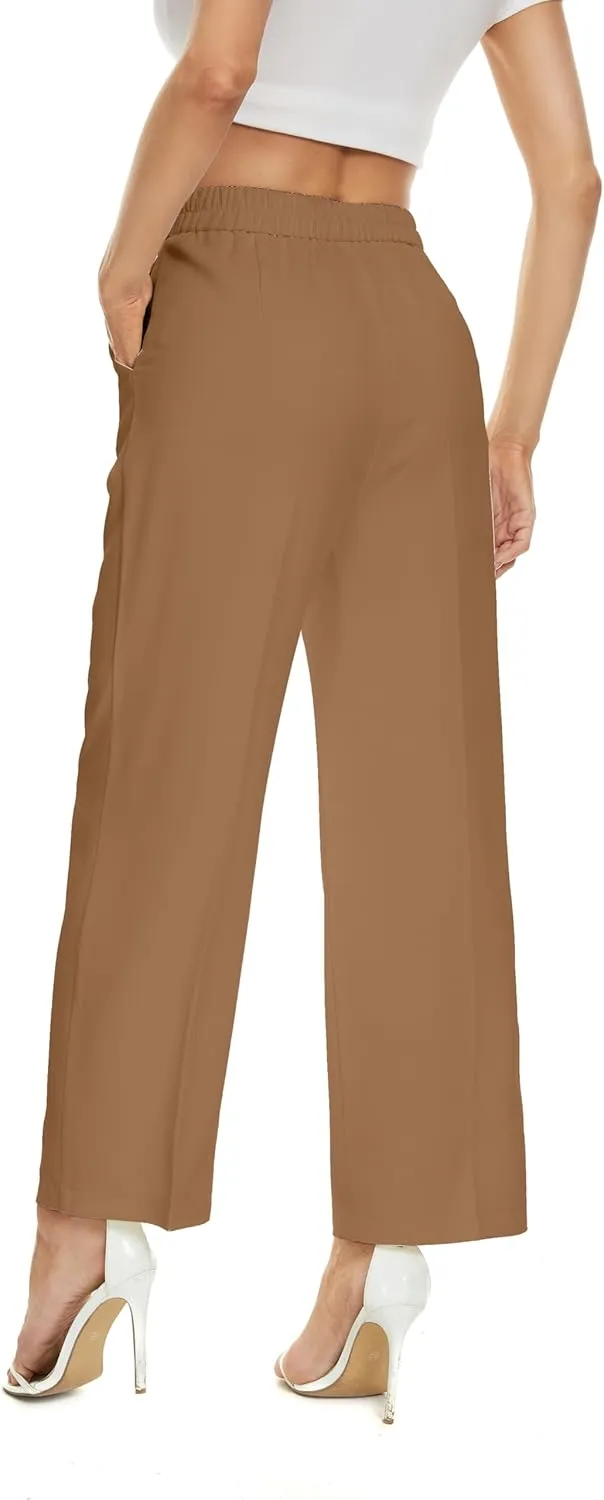 FUNYYZO Women's Loose Pleated Front Long Pants Wide Leg Trousers Solid Causal Dressy