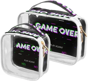 Game-background 2 Pack Clear Toiletry Bag Women Men, Portable Waterproof Clear Pouch, Cosmetic Bag with Double Zippers Large Opening Traveling with Handle for Bathroom Traveling Vacation Organizing