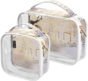 Golden-notes-note-background 2 Pack Clear Toiletry Bag Women Men, Portable Waterproof Clear Pouch, Cosmetic Bag with Double Zippers Large Opening Traveling with Handle for Bathroom Traveling Vacation
