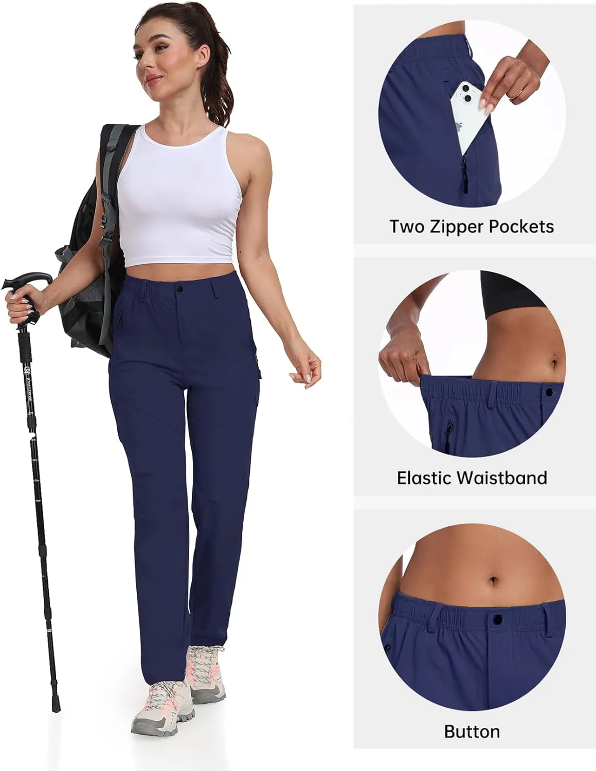 Golf Pants Women 27''/29''/31'' Lightweight Travel Pants for Ladies Quick Dry Nylon Outdoor Hiking Slacks