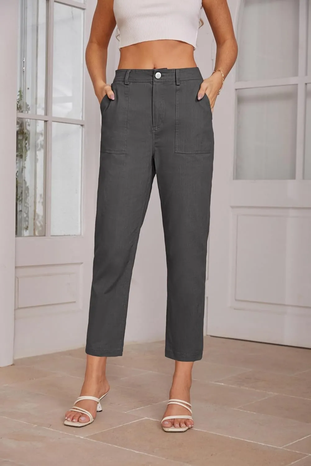 GRACE KARIN Women's Casual Work Pants High Waisted Business Dressy Pants Tapered Leg Trousers with Pockets