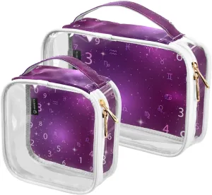 Gradient-numerology-background 2 Pack Clear Toiletry Bag Women Men, Portable Waterproof Clear Pouch, Cosmetic Bag with Double Zippers Large Opening Traveling with Handle for Bathroom Traveling Vacatio