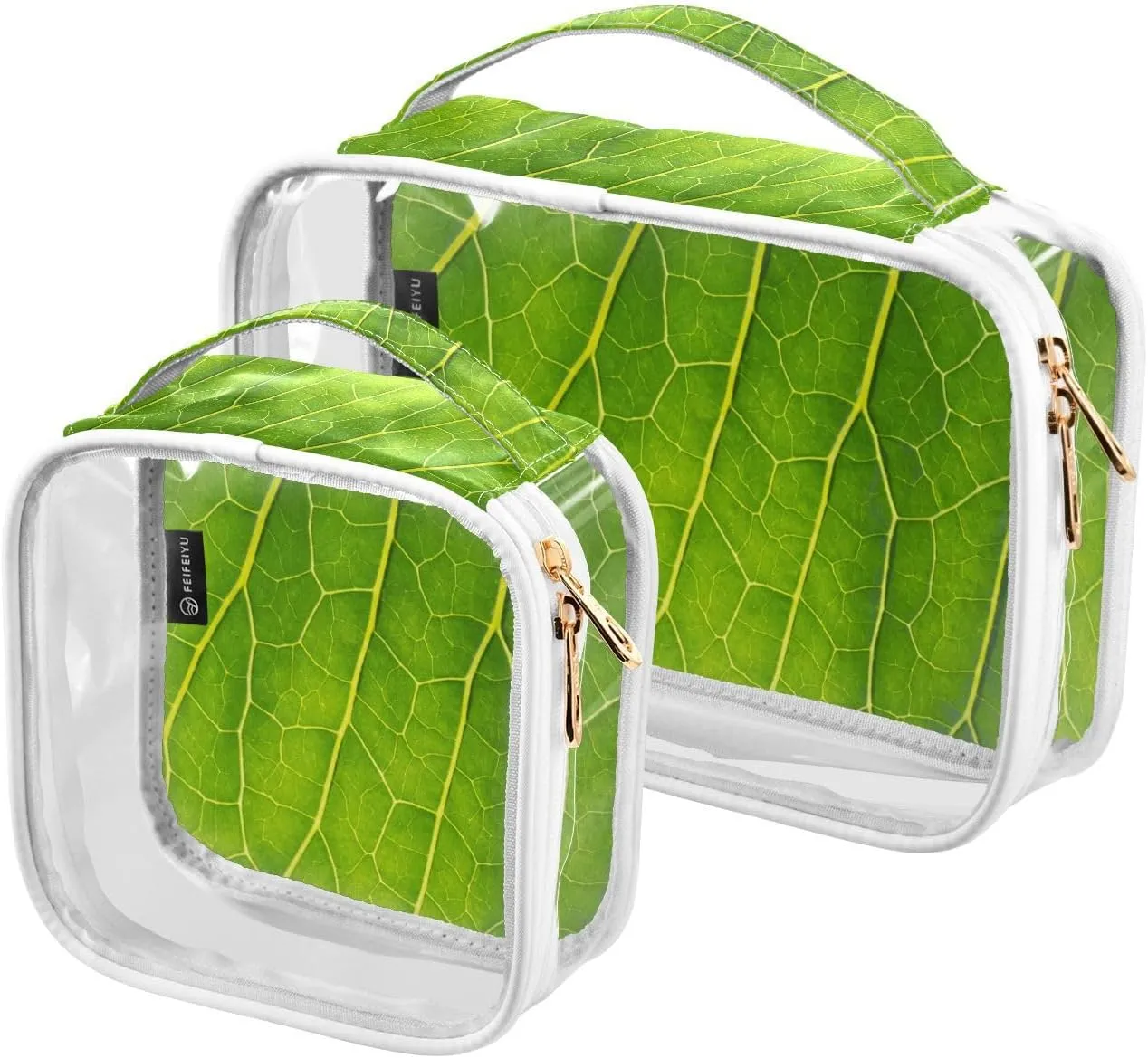 Green-leaf 2 Pack Clear Toiletry Bag Women Men, Portable Waterproof Clear Pouch, Cosmetic Bag with Double Zippers Large Opening Traveling with Handle for Bathroom Traveling Vacation Organizing