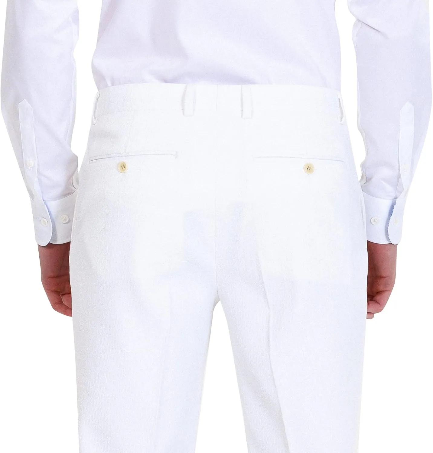 HBDesign Mens Formal Slim Fit Flat Front Straight Iron Free Trousers White