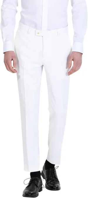 HBDesign Mens Formal Slim Fit Flat Front Straight Iron Free Trousers White