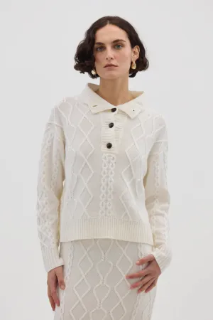 Heart Cable Button Neck Cream
