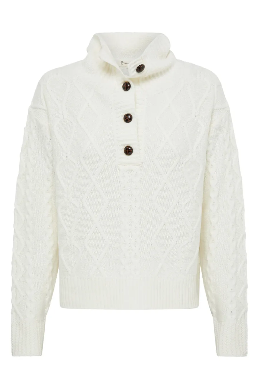 Heart Cable Button Neck Cream