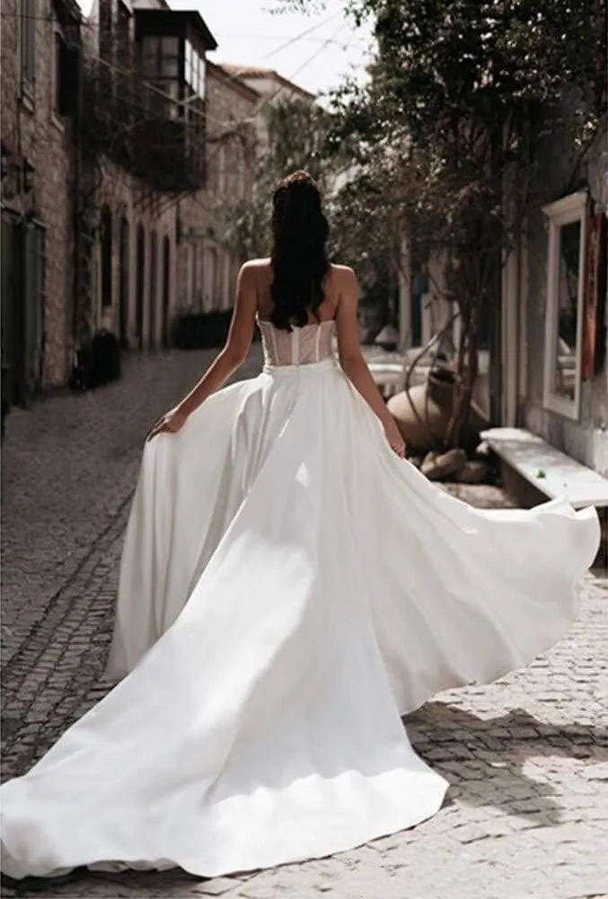Honeydress Women's Strapless Sweetheart Jumpsuit Prom Dress with Waist Cloak Pants Wedding Dress