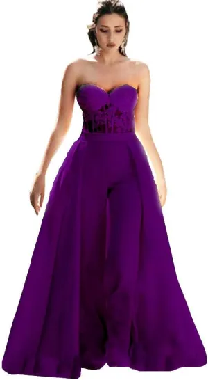 Honeydress Women's Strapless Sweetheart Jumpsuit Prom Dress with Waist Cloak Pants Wedding Dress