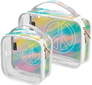 International-day-peace Print 2 Pack Clear Toiletry Bag Women Men, Portable Waterproof Clear Pouch, Cosmetic Bag with Double Zippers Large Opening Traveling with Handle for Bathroom Traveling Vacation