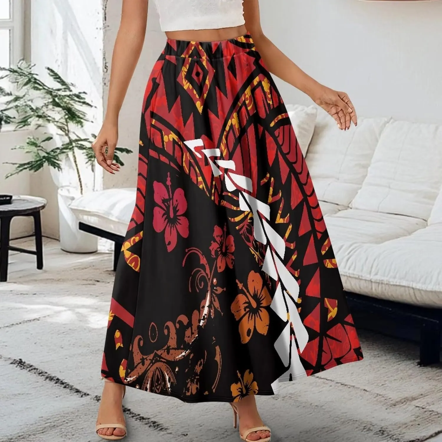 Irisjudy Women Boho Maxi Long Skirt Galaxy Jellyfish A Line Long Skirts with Pocket Jungle Mushroom Beach Holiday Maxi Skirts