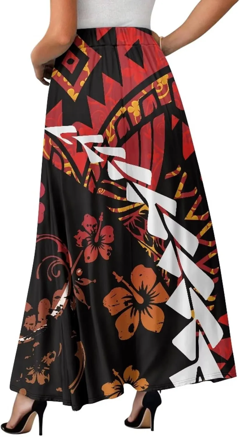 Irisjudy Women Boho Maxi Long Skirt Galaxy Jellyfish A Line Long Skirts with Pocket Jungle Mushroom Beach Holiday Maxi Skirts