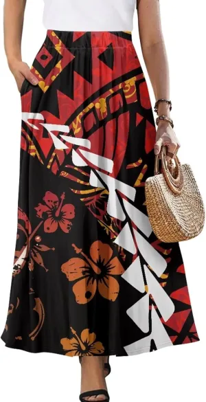 Irisjudy Women Boho Maxi Long Skirt Galaxy Jellyfish A Line Long Skirts with Pocket Jungle Mushroom Beach Holiday Maxi Skirts