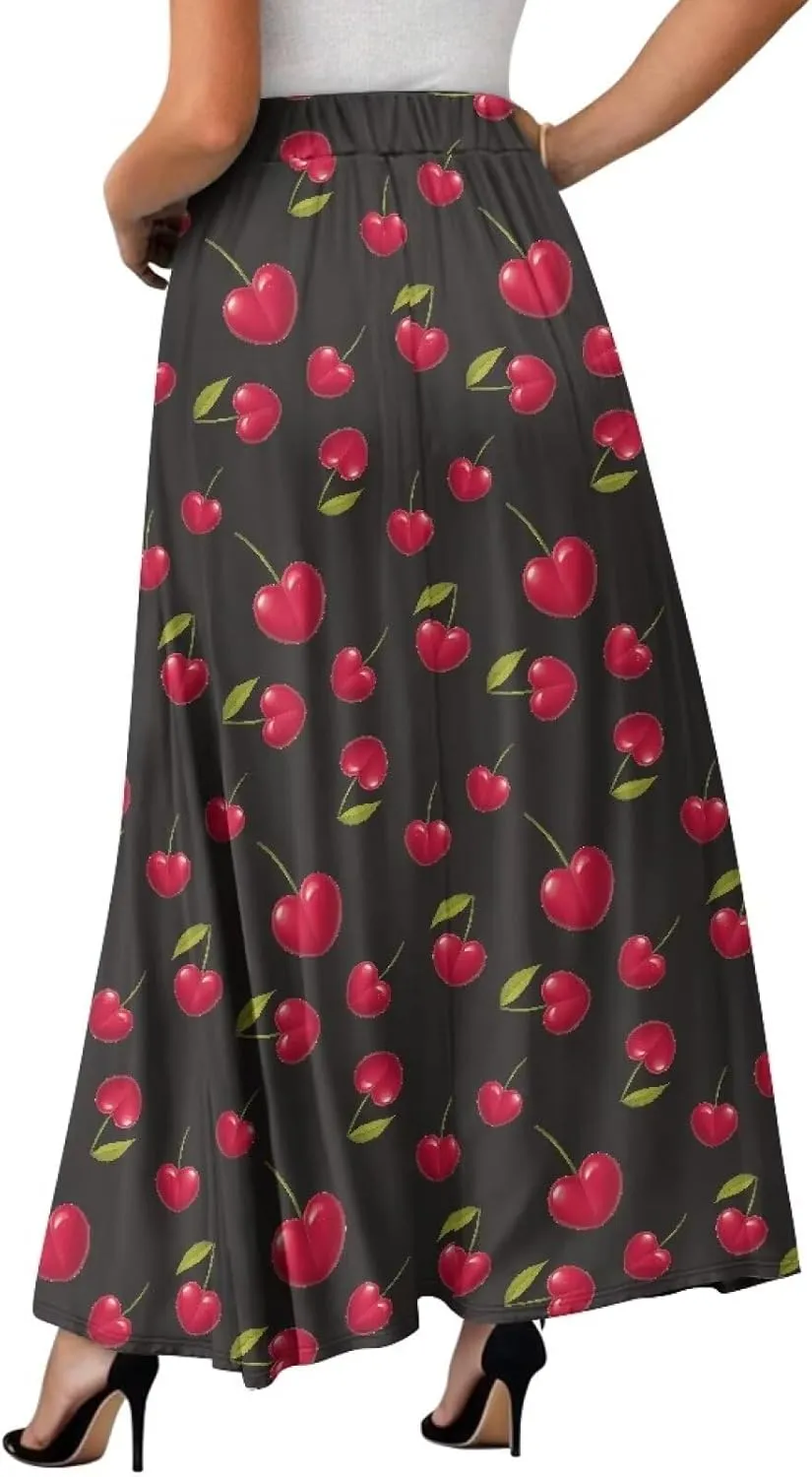 Irisjudy Women's Flare Long Maxi Skirt Magical Mushroom Casual Elastic Waisted Pleated Skirt Tie Dye Long Skirt with Pockets