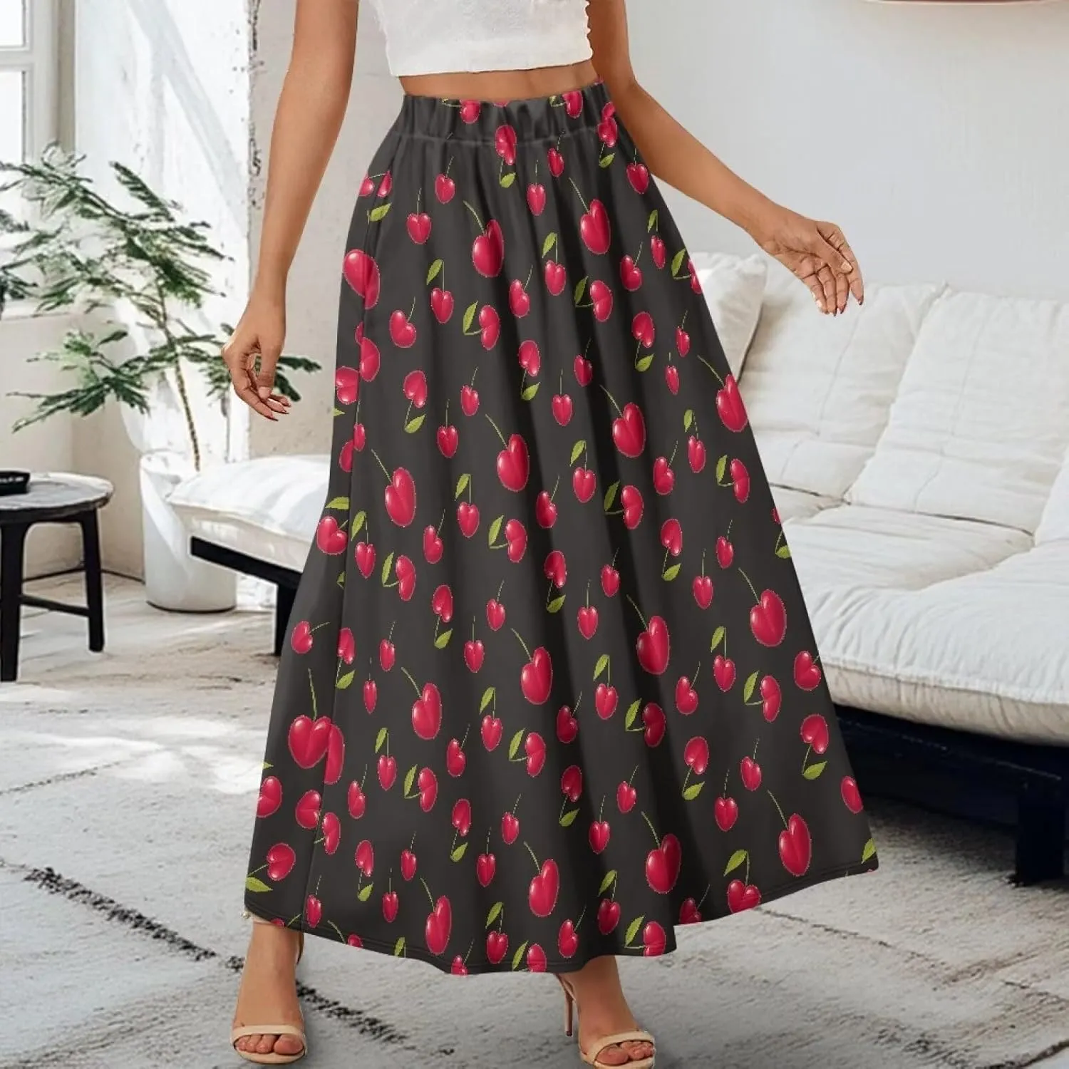 Irisjudy Women's Flare Long Maxi Skirt Magical Mushroom Casual Elastic Waisted Pleated Skirt Tie Dye Long Skirt with Pockets