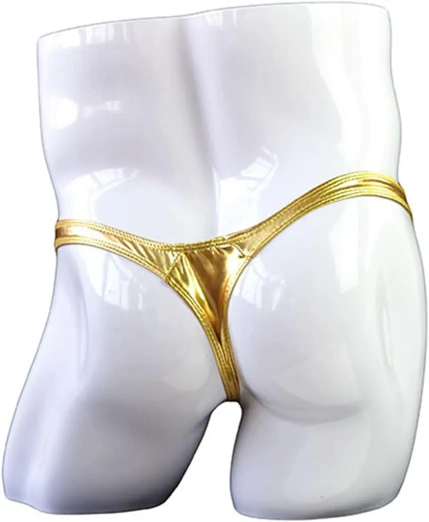 JEsilunmaMY T-Back Thong for Men Low Rise Bulge Pouch Leather G-String Panties Solid Color Bikini Briefs Temptation Underwear