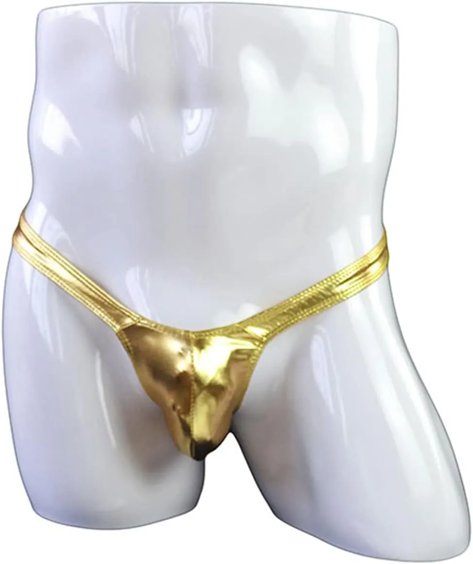 JEsilunmaMY T-Back Thong for Men Low Rise Bulge Pouch Leather G-String Panties Solid Color Bikini Briefs Temptation Underwear