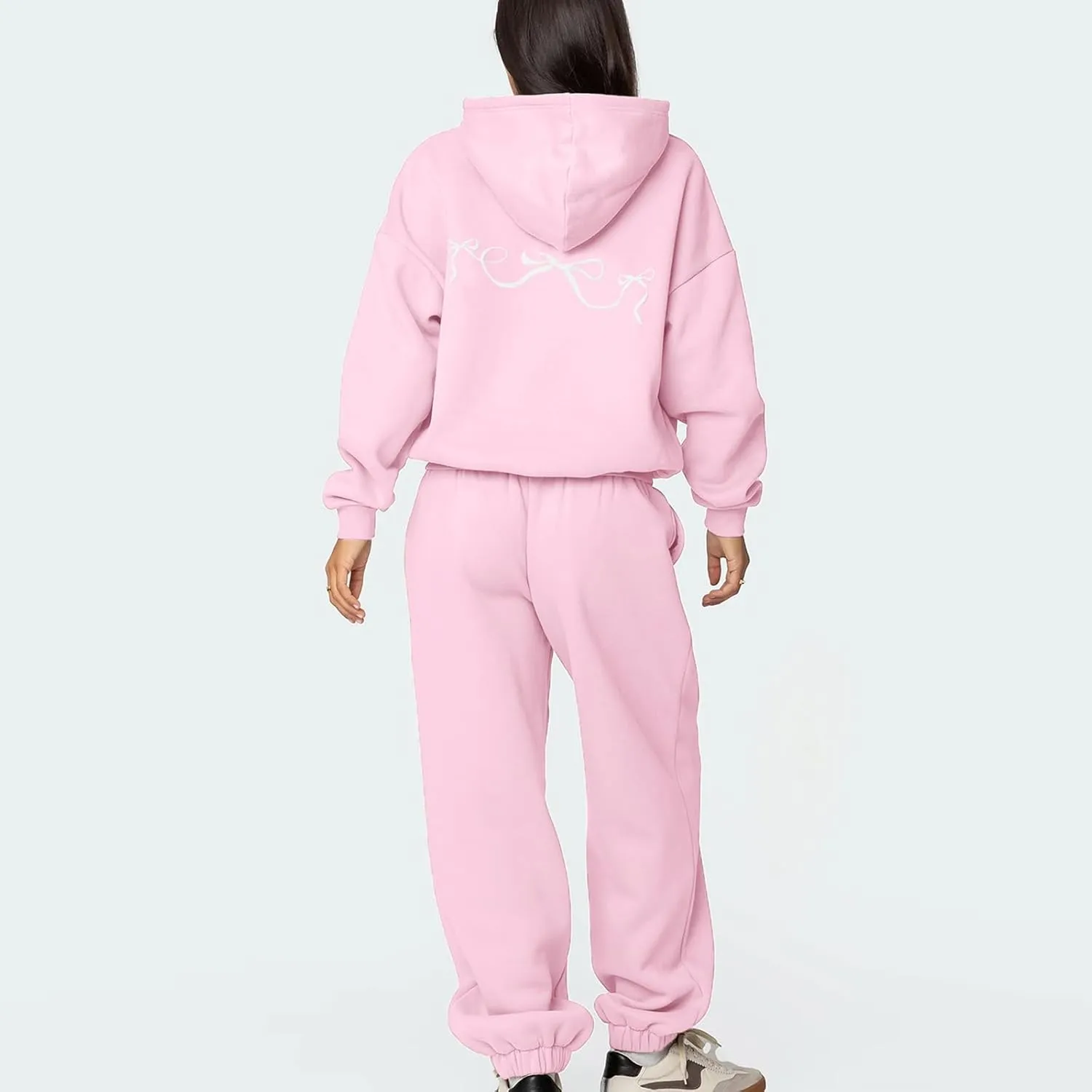 KMBANGI Women Bow 2 Piece Sweatsuit Sets Oversized Hoodie Wide Leg Sweatpants Y2k Sweat Sets Outfits Tracksuit