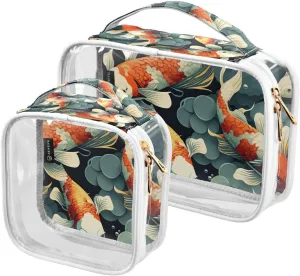 Koi-fish 2 Pack Clear Toiletry Bag Women Men, Portable Waterproof Clear Pouch, Cosmetic Bag with Double Zippers Large Opening Traveling with Handle for Bathroom Traveling Vacation Organizing