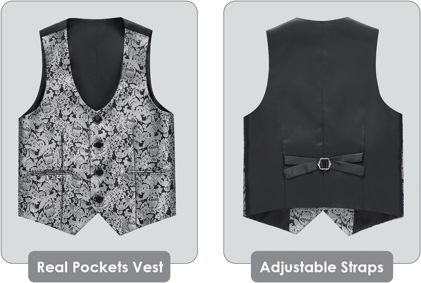 Lamgool Boys Tuxedo Suits 5 Piece Slim Fit Kids Floral Jacquard Formal Set Blazer White Shirt Vest Pants Bow Tie for Prom