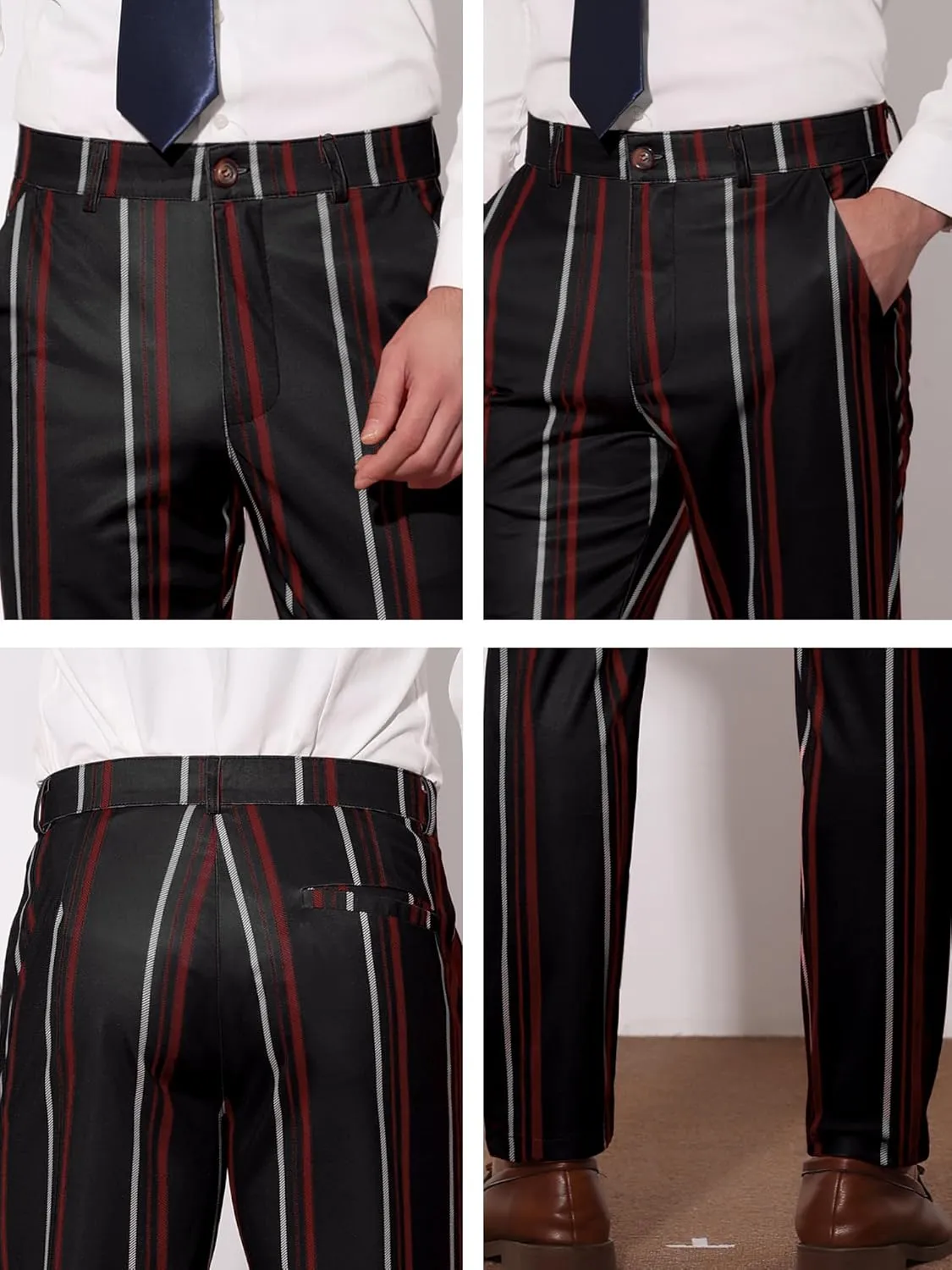 Lars Amadeus Men's Casual Striped Dress Pants Slim Fit Flat Front Contrast Color Skinny Trousers