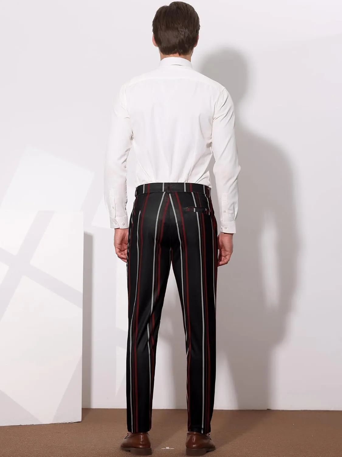 Lars Amadeus Men's Casual Striped Dress Pants Slim Fit Flat Front Contrast Color Skinny Trousers