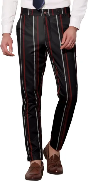 Lars Amadeus Men's Casual Striped Dress Pants Slim Fit Flat Front Contrast Color Skinny Trousers