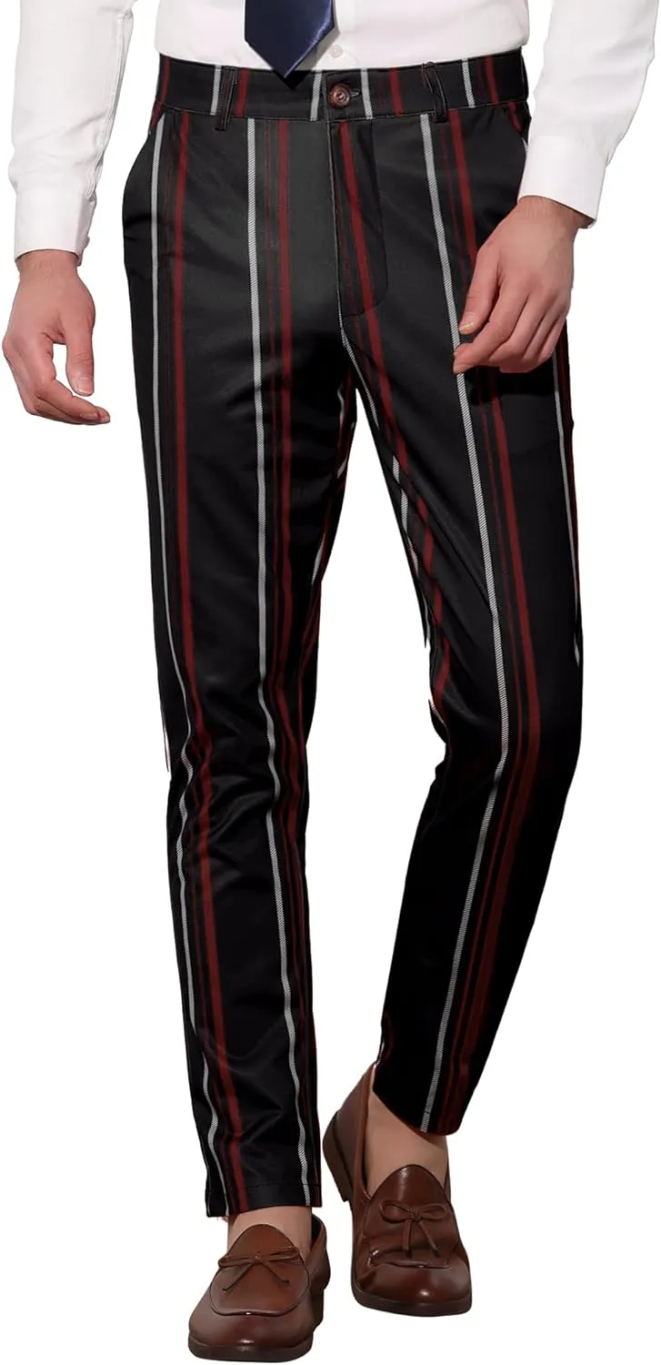 Lars Amadeus Men's Casual Striped Dress Pants Slim Fit Flat Front Contrast Color Skinny Trousers