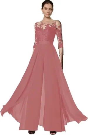 Long Sleeve Mother of The Bride Pant Suits for Wedding Sequins Lace Formal Outfits for Women Jumpsuits